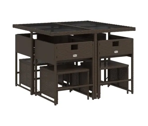 9-Osaline Aia Söögimööbli Komplekt Patjadega, Pruun, Polürotang