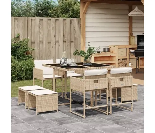 9-Daļīgs Virtuves Mēbeļu Komplekts Ar Matračiem, Pe Rotangpalma Vidaxl