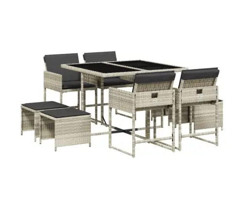 Sodo Komplektas Su Pagalvėlėmis, 9 Dalių, Pilkas, Poliratanas