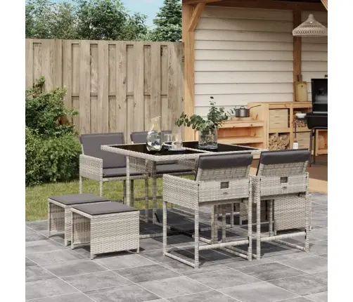 Sodo Komplektas Su Pagalvėlėmis, 9 Dalių, Pilkas, Poliratanas