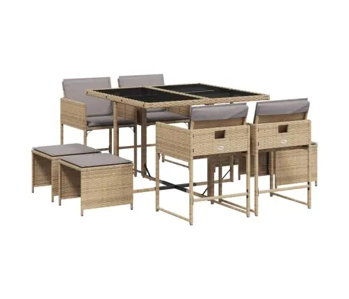 9-Daļīgs Virtuves Mēbeļu Komplekts Ar Matračiem, Pe Rotangpalma Vidaxl