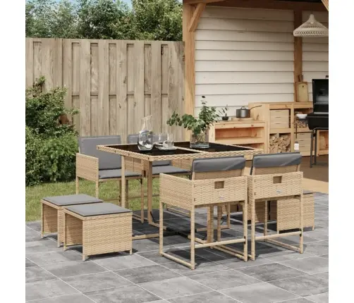 9-Daļīgs Virtuves Mēbeļu Komplekts Ar Matračiem, Pe Rotangpalma Vidaxl