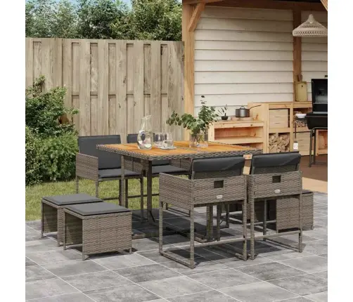 9-Daļīgs Dārza Mēbeļu Komplekts Ar Matračiem, Pe Rotangpalma Vidaxl