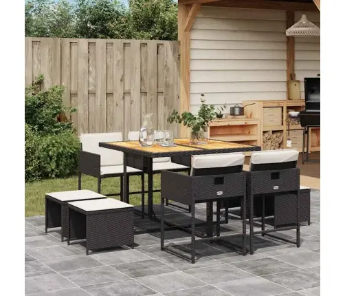 9-Osaline Aiamööbli Komplekt Patjadega, Must, Polürotang