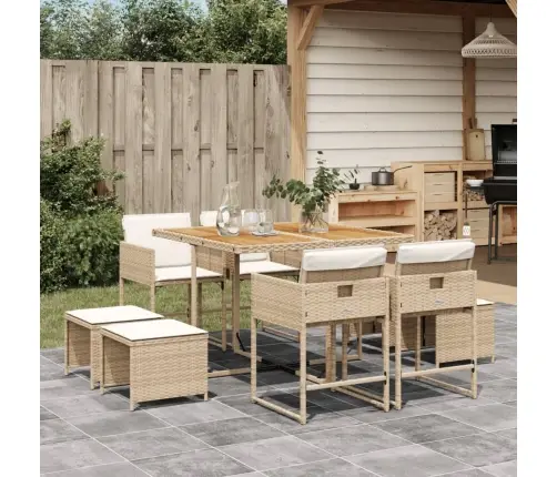 9-Osaline Aiamööbli Komplekt Patjadega, Beež, Polürotang