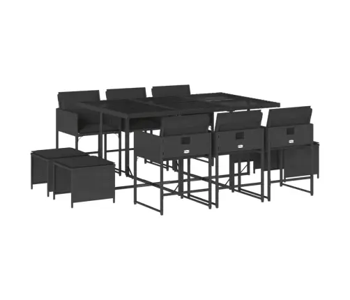 11-Daļīgs Dārza Mēbeļu Komplekts, Matrači, Melna Pe Rotangpalma Vidaxl