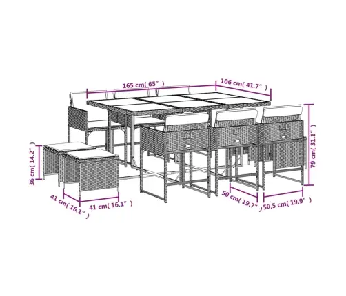 11-Daļīgs Dārza Mēbeļu Komplekts, Matrači, Melna Pe Rotangpalma Vidaxl