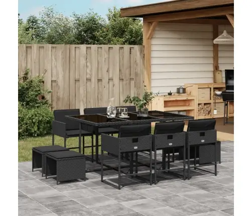 11-Daļīgs Dārza Mēbeļu Komplekts, Matrači, Melna Pe Rotangpalma Vidaxl