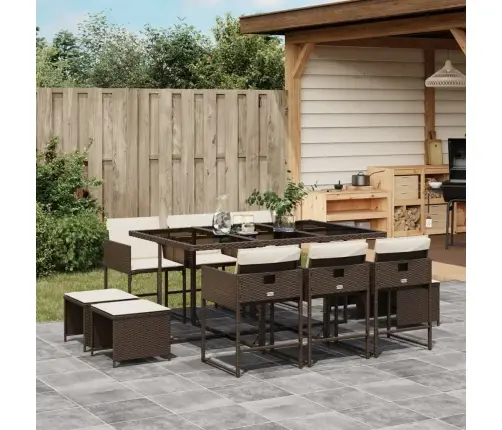 11-Daļīgs Dārza Mēbeļu Komplekts, Matrači, Brūna Pe Rotangpalma Vidaxl