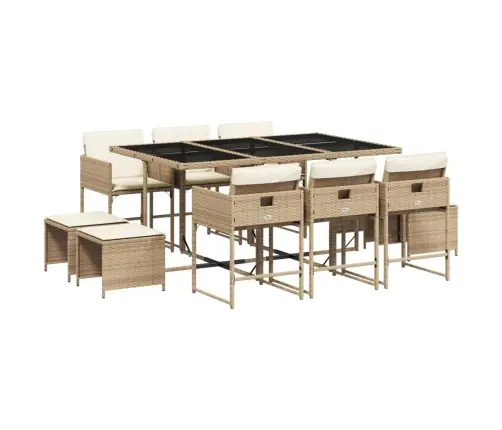 11-Osaline Aiamööbli Komplekt Patjadega, Beež, Polürotang