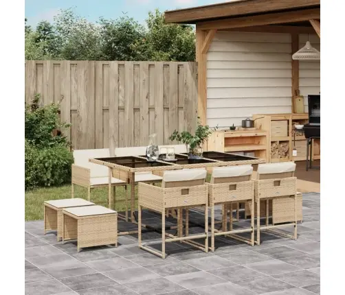 11-Osaline Aiamööbli Komplekt Patjadega, Beež, Polürotang