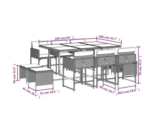 11-Daļīgs Virtuves Mēbeļu Komplekts Ar Matračiem,Pe Rotangpalma Vidaxl