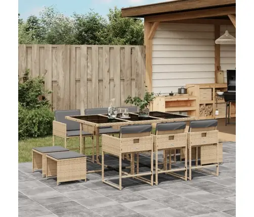 11-Daļīgs Virtuves Mēbeļu Komplekts Ar Matračiem,Pe Rotangpalma Vidaxl