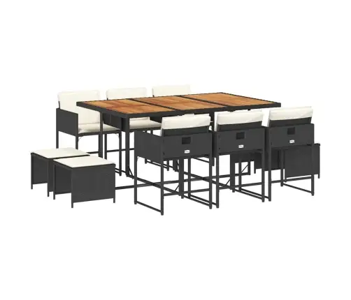 11-Daļīgs Dārza Mēbeļu Komplekts, Matrači, Melna Pe Rotangpalma Vidaxl