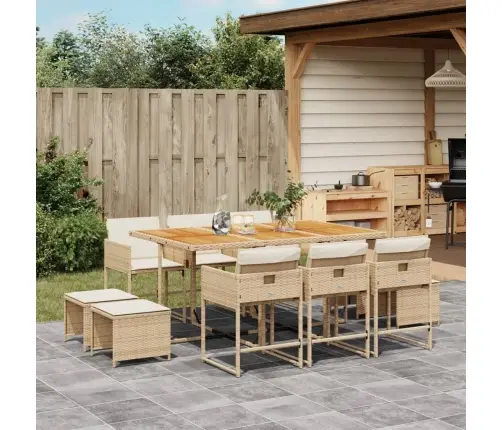 11-Osaline Aiamööbli Komplekt Patjadega, Beež, Polürotang