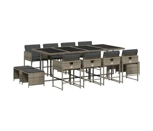 13-Osaline Aia Söögimööbli Komplekt Patjadega, Hall, Polürotang