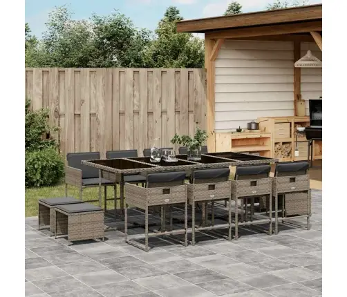 13-Osaline Aia Söögimööbli Komplekt Patjadega, Hall, Polürotang