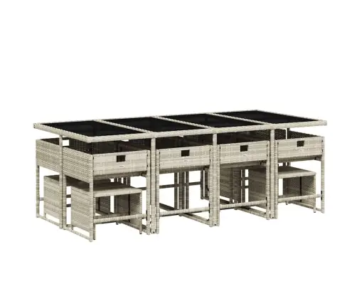 13-Daļīgs Dārza Mēbeļu Komplekts Ar Matračiem, Gaiši Pelēka Pe Vidaxl