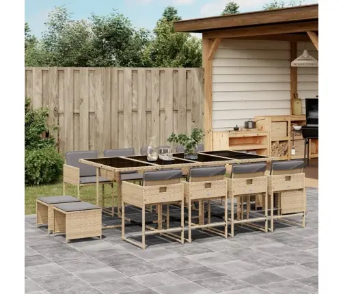 13-Osaline Aia Söögimööbli Komplekt Patjadega, Beežid Toonid