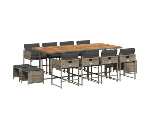 13-Osaline Aia Söögimööbli Komplekt Patjadega, Hall, Polürotang