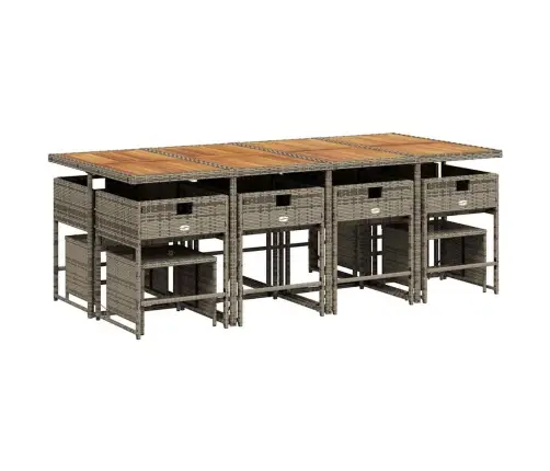 13-Osaline Aia Söögimööbli Komplekt Patjadega, Hall, Polürotang