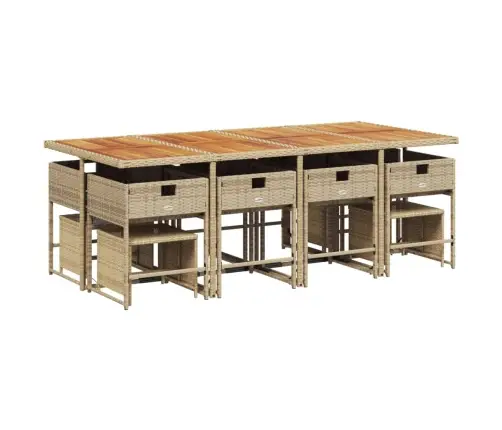 13-Osaline Aia Söögimööbli Komplekt Patjadega, Beež, Pe-Rotang