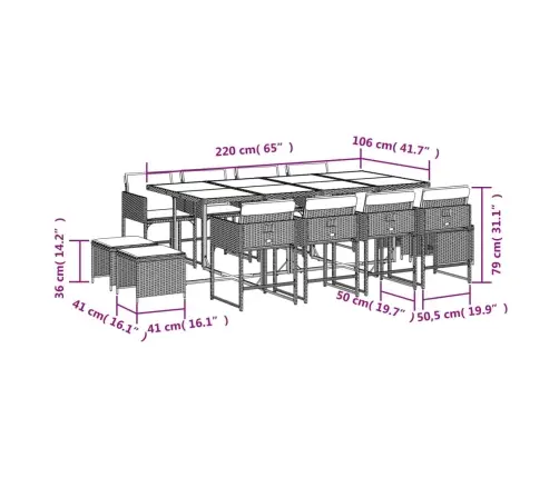 13-Osaline Aia Söögimööbli Komplekt Patjadega, Beež, Pe-Rotang