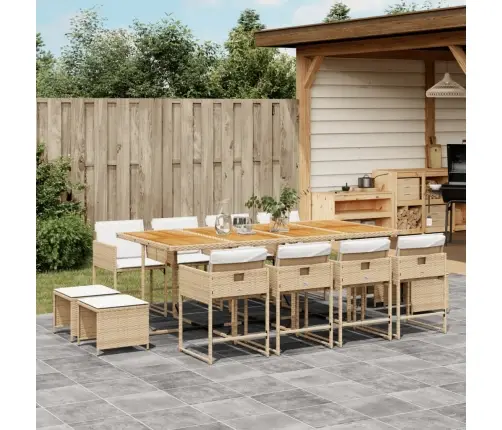 13-Osaline Aia Söögimööbli Komplekt Patjadega, Beež, Pe-Rotang