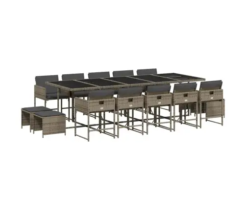 Sodo Komplektas Su Pagalvėlėmis, 15 Dalių, Pilkas, Poliratanas