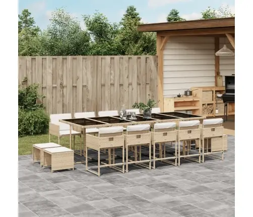 15-Osaline Aia Söögimööbli Komplekt Patjadega, Beež, Pe-Rotang