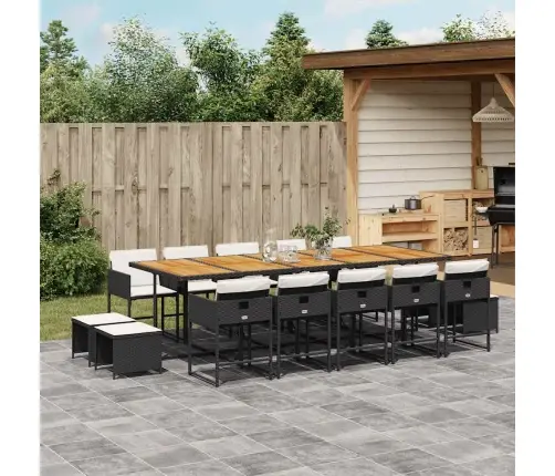 Sodo Komplektas Su Pagalvėlėmis, 15 Dalių, Juodas, Poliratanas