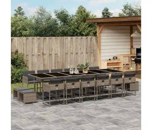 17-Osaline Aia Söögimööbli Komplekt Patjadega, Hall, Polürotang