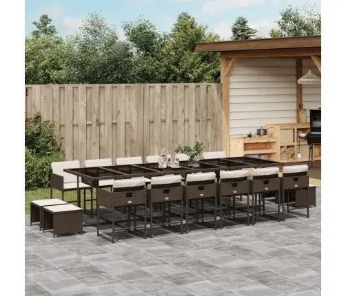 17-Daļīgs Dārza Mēbeļu Komplekts, Matrači, Brūna Pe Rotangpalma Vidaxl