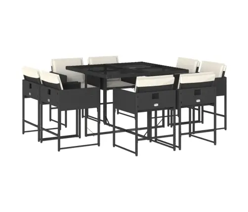 9-Daļīgs Dārza Mēbeļu Komplekts, Matrači, Melns, Pe Rotangpalma Vidaxl