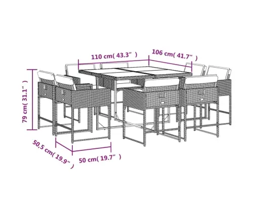 9-Daļīgs Dārza Mēbeļu Komplekts, Matrači, Melns, Pe Rotangpalma Vidaxl