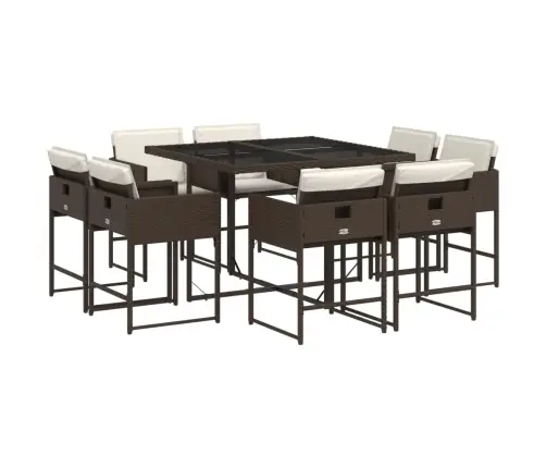 9-Osaline Aia Söögimööbli Komplekt Patjadega, Pruun, Polürotang