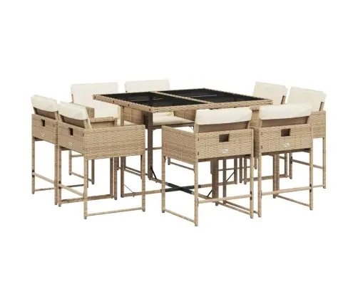 Sodo Komplektas Su Pagalvėlėmis, 9 Dalių, Smėlio, Poliratanas