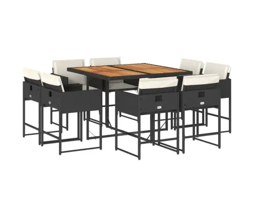 9-Osaline Aiamööbli Komplekt Patjadega, Must, Polürotang