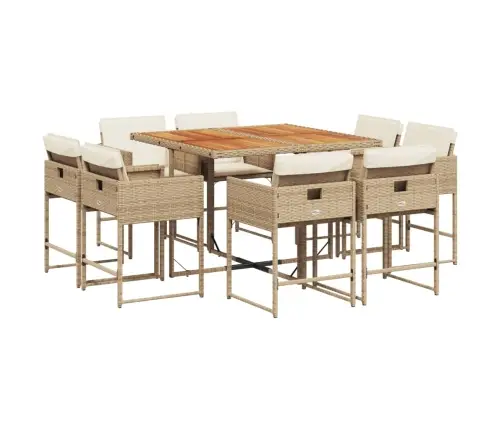 Sodo Komplektas Su Pagalvėlėmis, 9 Dalių, Smėlio, Poliratanas