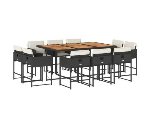 11-Daļīgs Dārza Mēbeļu Komplekts, Matrači, Melna Pe Rotangpalma Vidaxl