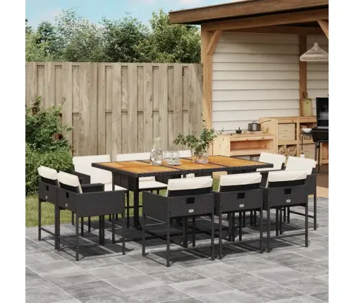 11-Daļīgs Dārza Mēbeļu Komplekts, Matrači, Melna Pe Rotangpalma Vidaxl