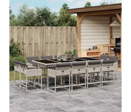 Sodo Komplektas Su Pagalvėlėmis, 13 Dalių, Pilkas, Poliratanas