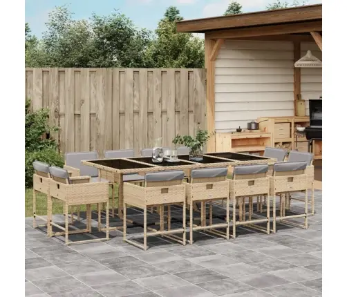 Sodo Komplektas Su Pagalvėlėmis, 13 Dalių, Smėlio, Poliratanas