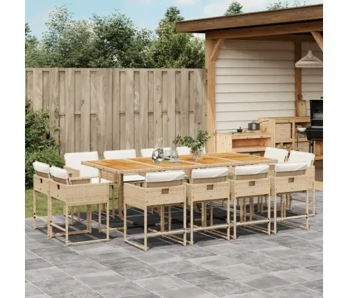 13-Osaline Aia Söögimööbli Komplekt Patjadega, Beež, Pe-Rotang