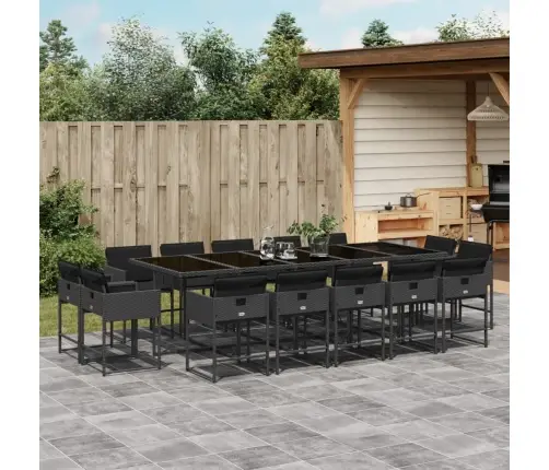 15-Daļīgs Dārza Mēbeļu Komplekts Ar Matračiem, Melns Pe Vidaxl