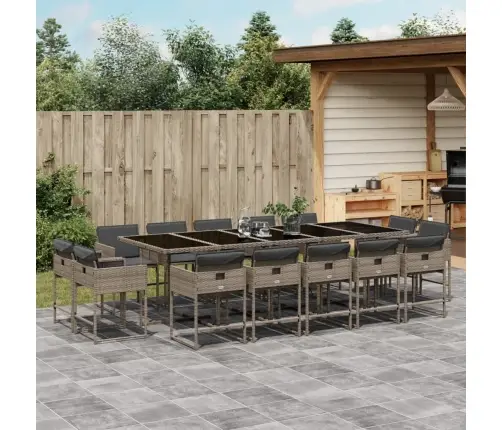 15-Osaline Aia Söögimööbli Komplekt Patjadega, Hall, Polürotang