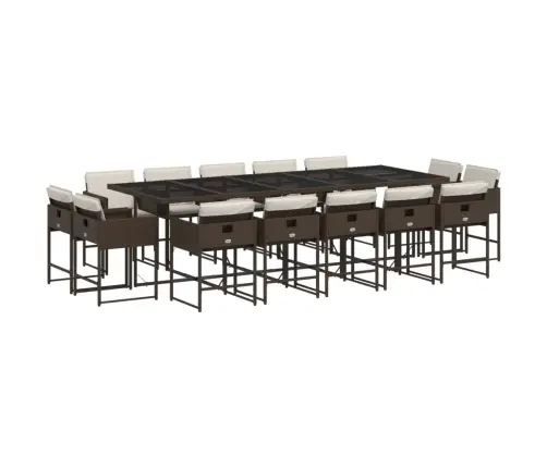 15-Daļīgs Dārza Mēbeļu Komplekts, Matrači, Brūna Pe Rotangpalma Vidaxl