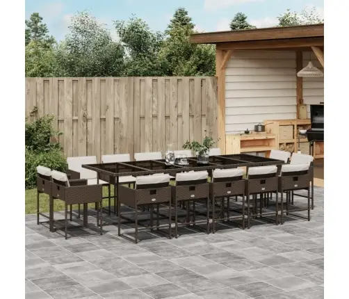 15-Daļīgs Dārza Mēbeļu Komplekts, Matrači, Brūna Pe Rotangpalma Vidaxl