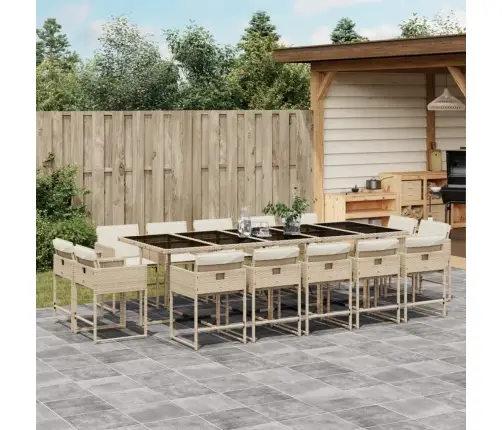 Sodo Komplektas Su Pagalvėlėmis, 15 Dalių, Smėlio, Poliratanas