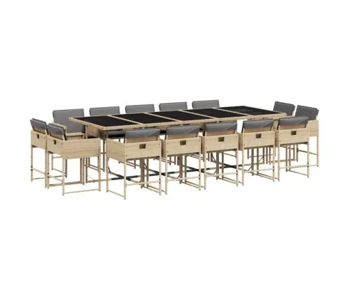 Sodo Komplektas Su Pagalvėlėmis, 15 Dalių, Smėlio, Poliratanas